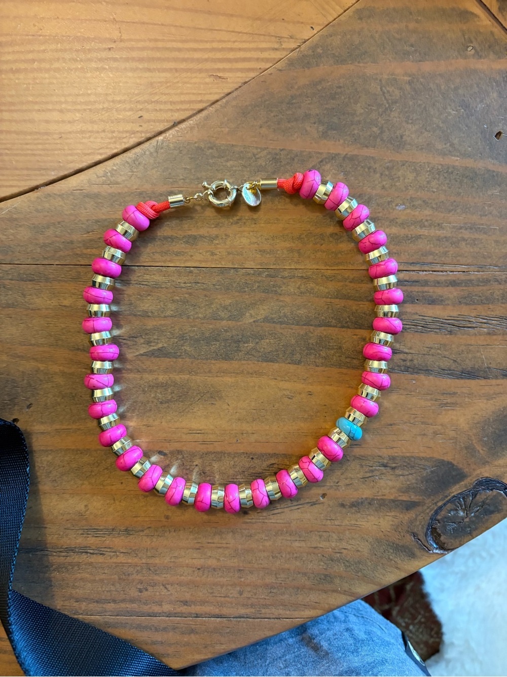 Holst + Lee Hot Pink Beaded Necklace with Gold Accents-Like new